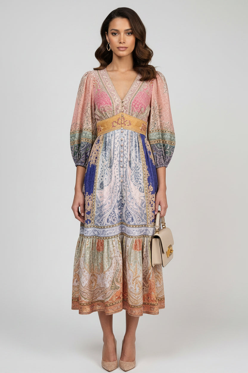 Boho Paisley Kleid lang