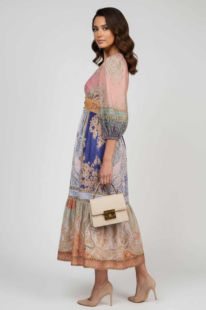 Boho Paisley Kleid lang