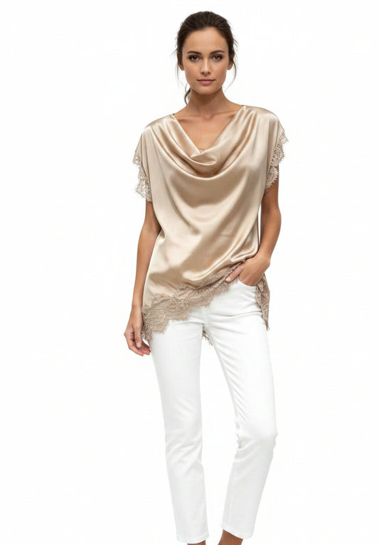 Satin-Top mit Wasserfall-Ausschnitt