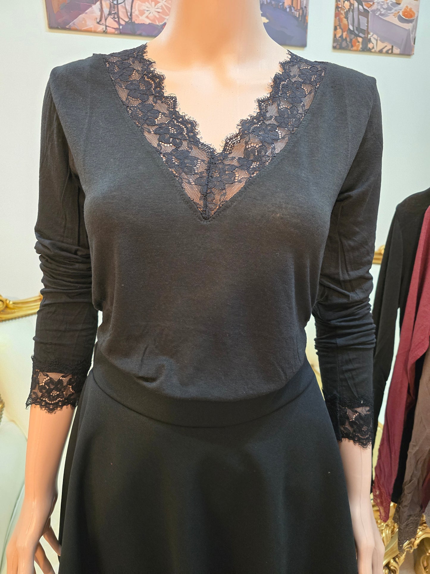 Cashmere Blend Shirt mit Spitze