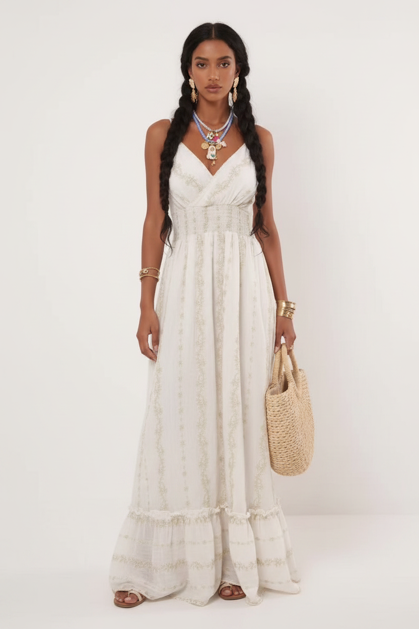 Fließendes Boho-Maxikleid mit Spaghettiträgern