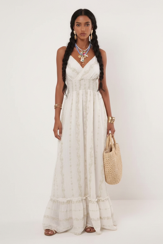 Fließendes Boho-Maxikleid mit Spaghettiträgern