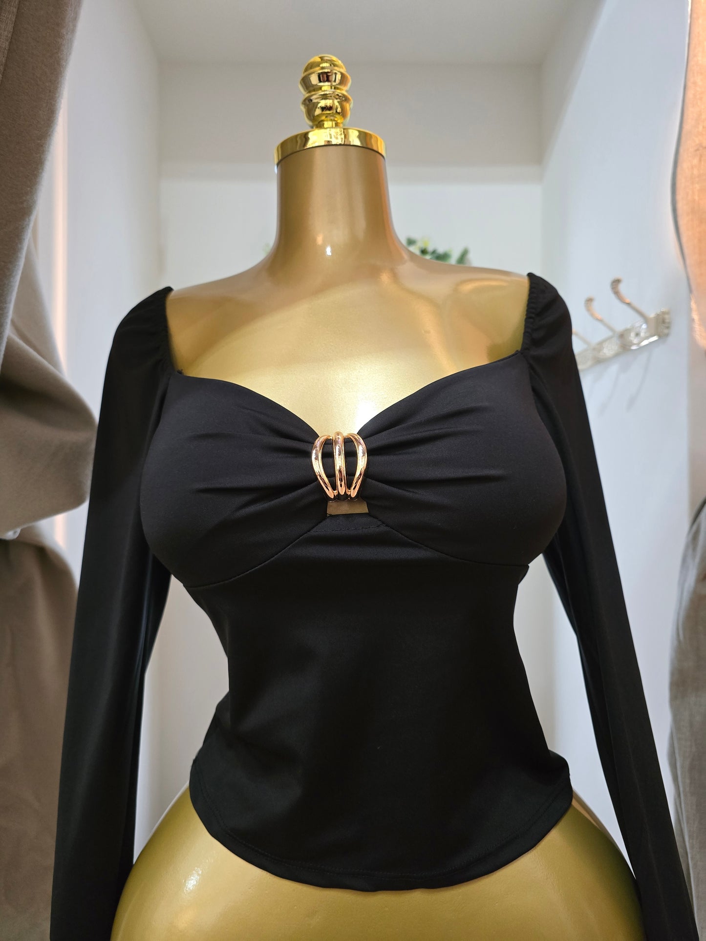 Langärmliges Crop Top Microfaser