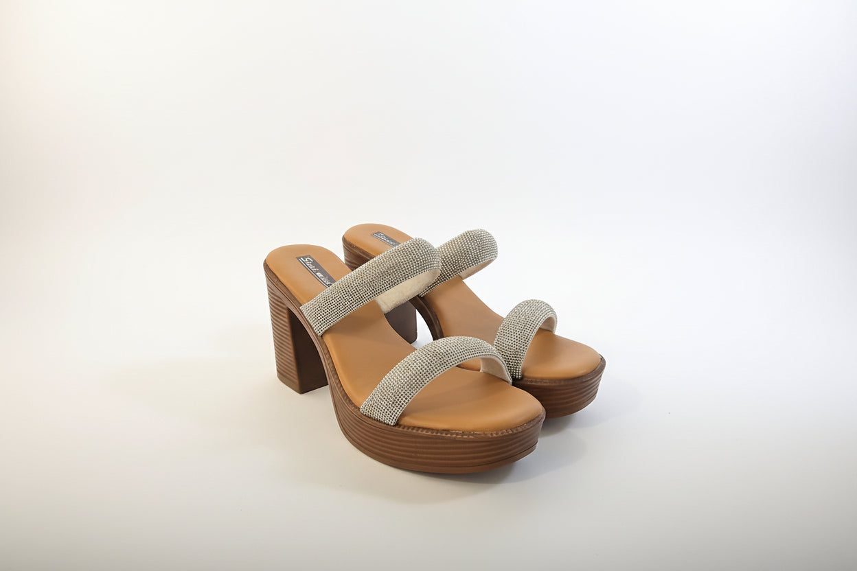 Plateau-Sandalen mit Strassriemen