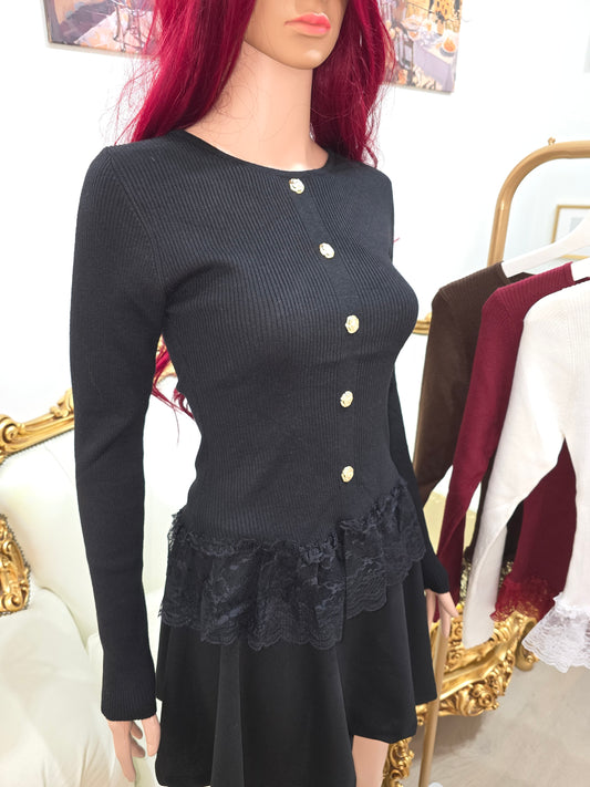 Pullover mit Spitzenbesatz am Saum