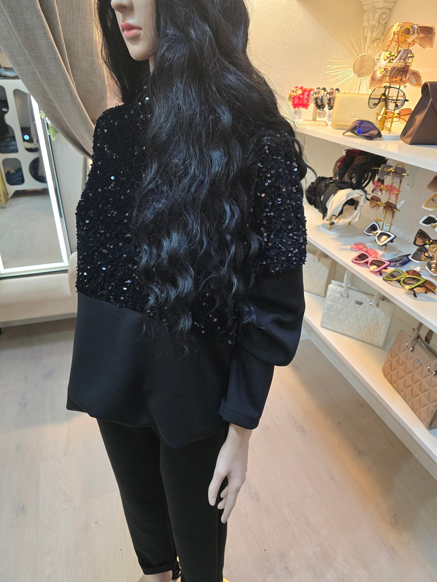 Pailetten Hoodie Set mit Hose