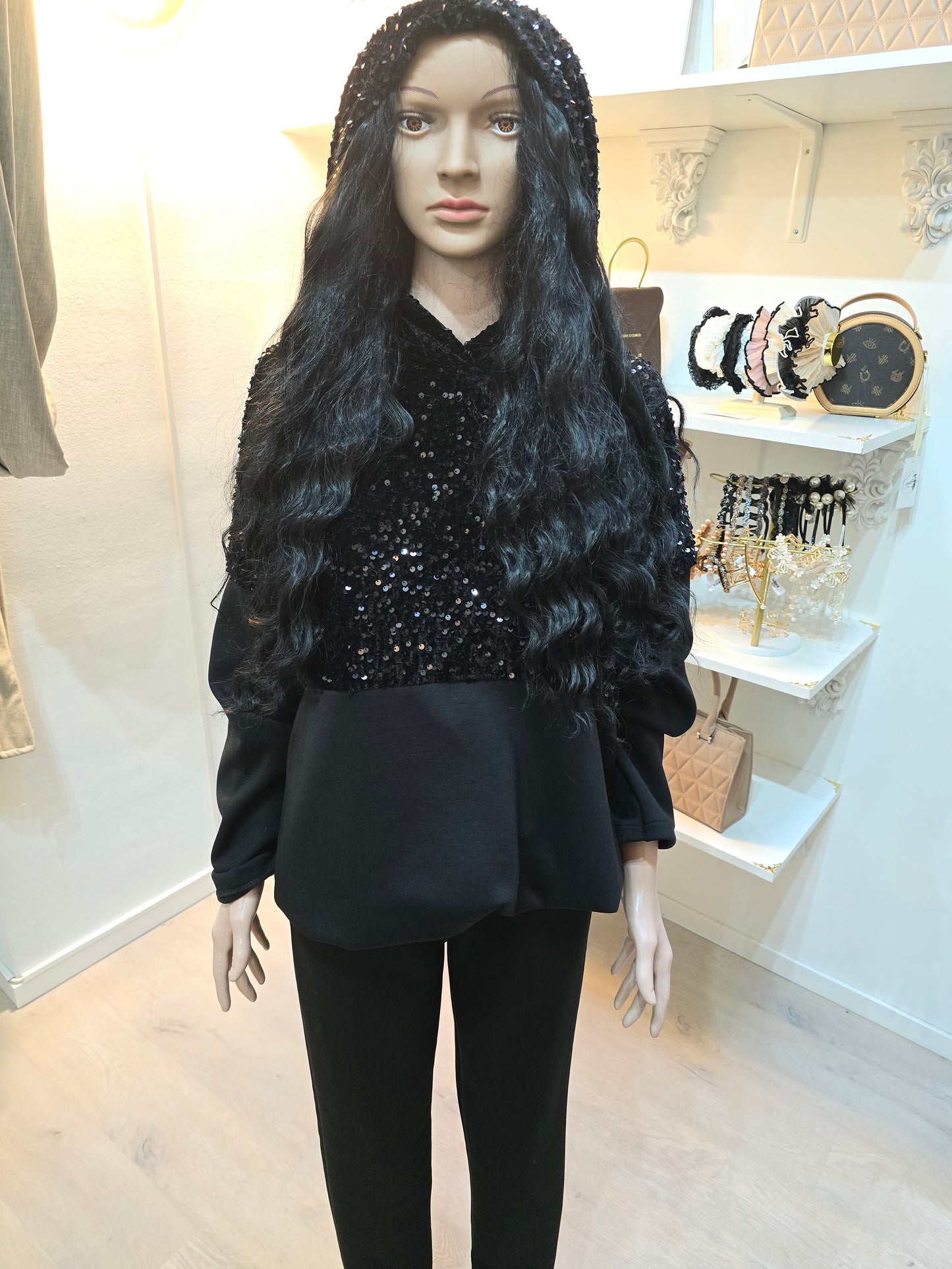 Pailetten Hoodie Set mit Hose