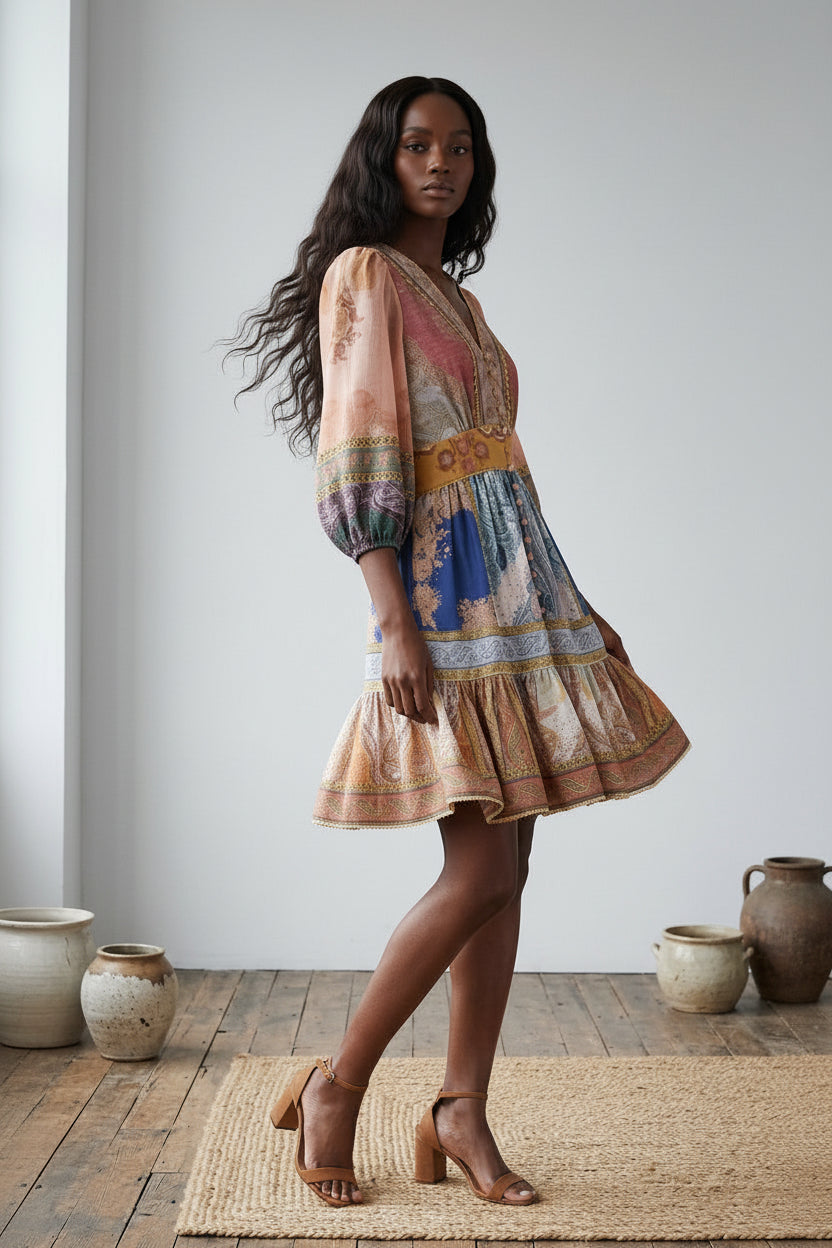 Boho Paisley Kleid kurz