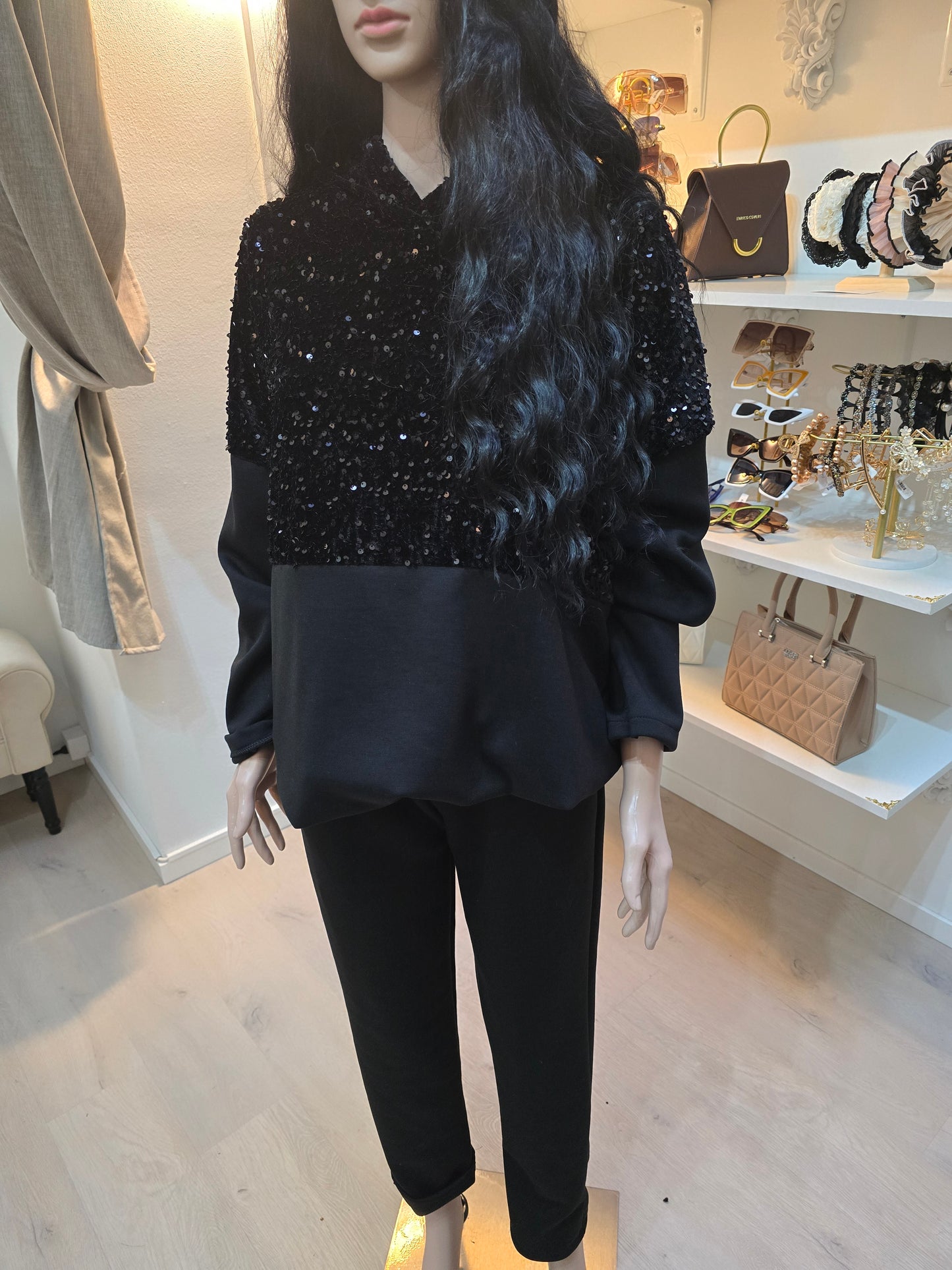 Pailetten Hoodie Set mit Hose