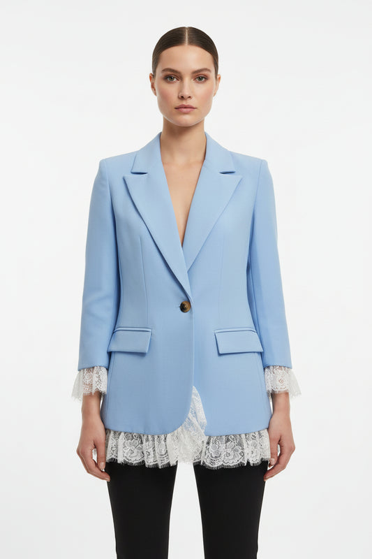 Blazer mit Spitzenbesatz am Saum