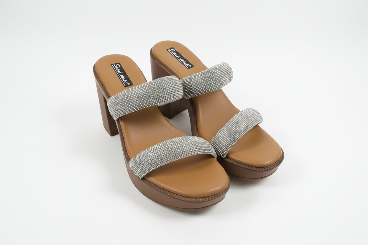 Plateau-Sandalen mit Strassriemen