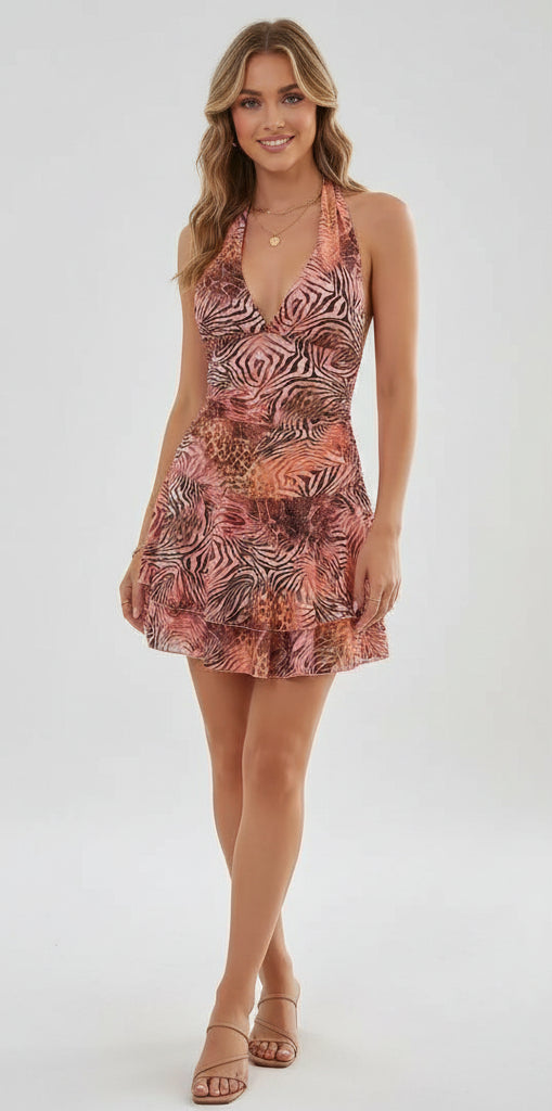 Neckholder Kleid Animal Print