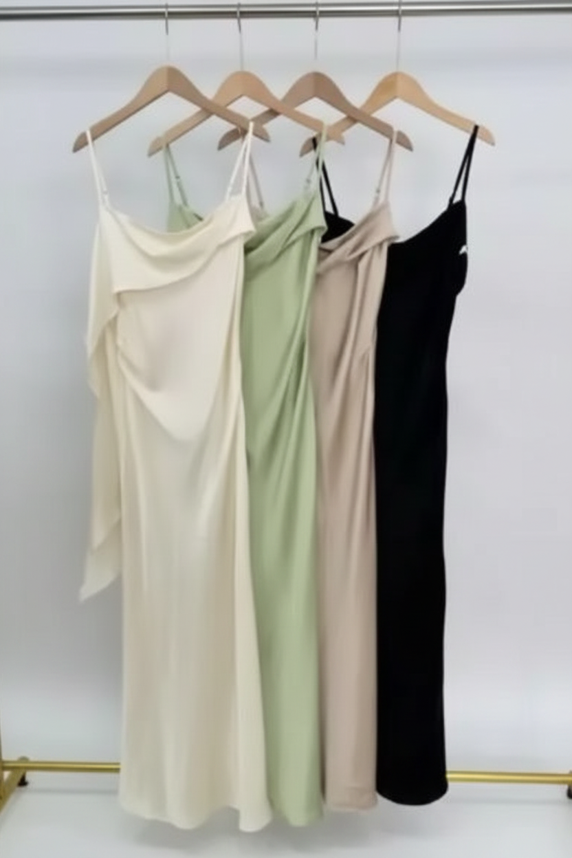 Satin-Maxikleid mit Wasserfallausschnitt