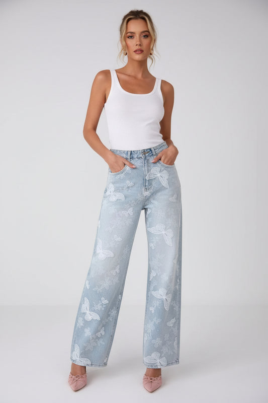 Jeans Wide Leg mit Schmetterling