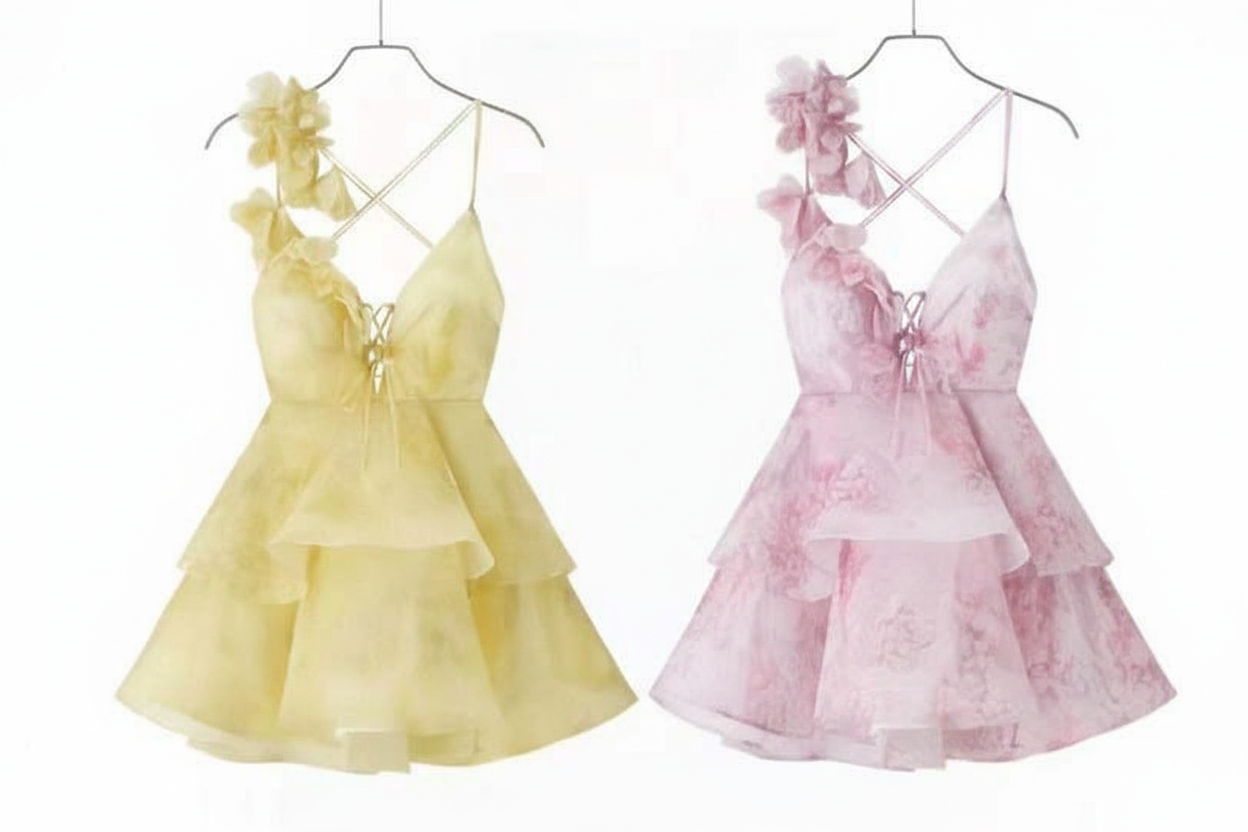 kurzes Kleid mit Tüll und Blumenträger