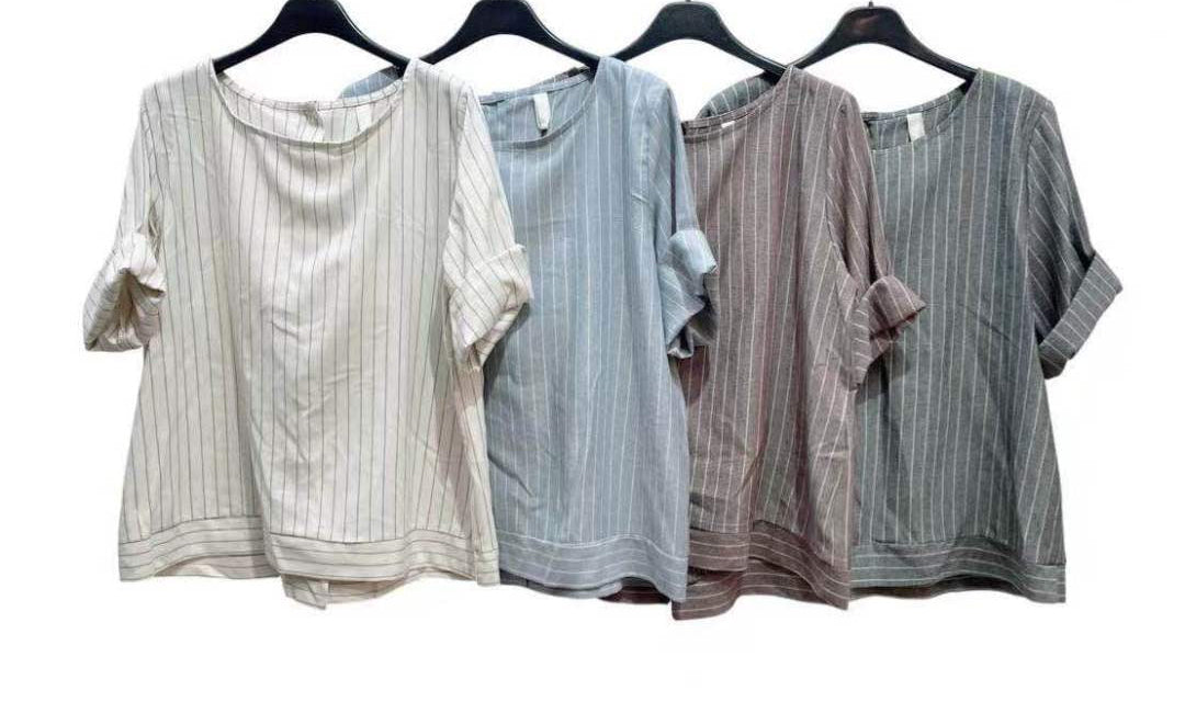 Gestreifte Oversize-Bluse aus Leinenmix